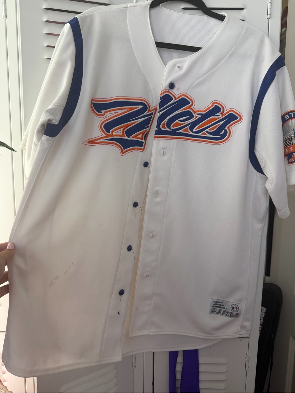 Mets White Button-Front Baseball Jersey